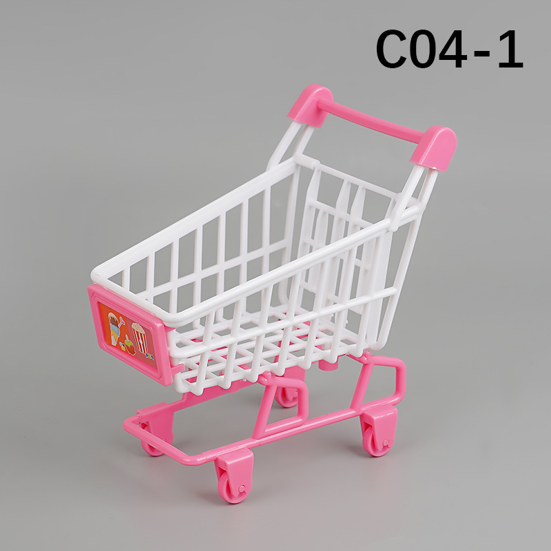Mini Artificial Small Furniture Refrigerator Dining Cart Cashier Shopping Cart Cake Vegetable Rack Double-sided Rack Play House Toys