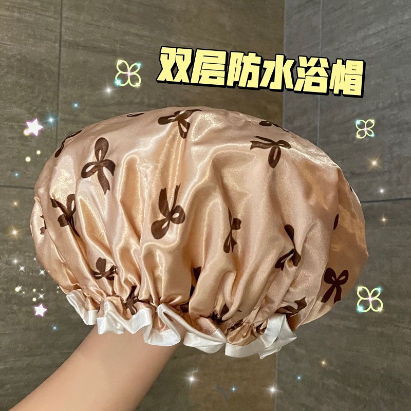 Double-layer Shower Cap Waterproof Shower Headgear Household Women's Bath Adult Children's Hair Cover Kitchen Oil-proof Smoke Film Special