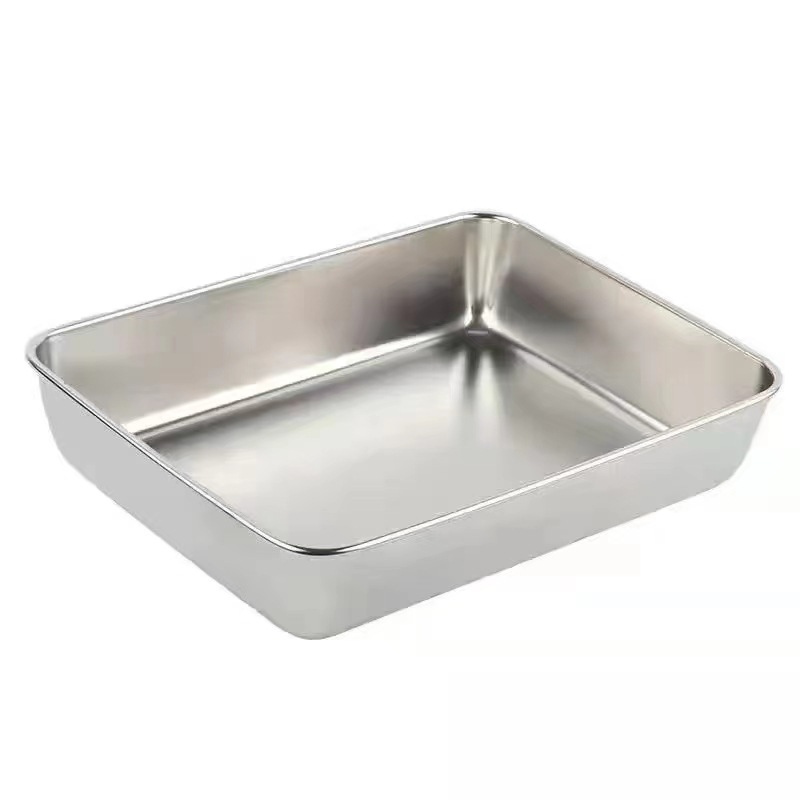 304 Stainless Steel Towel Tray, Fresh-Keeping Box with Lid, Rectangular Barbecue Tray, Thickened Japanese-Style Inverted Tray, Divided Serving Plate