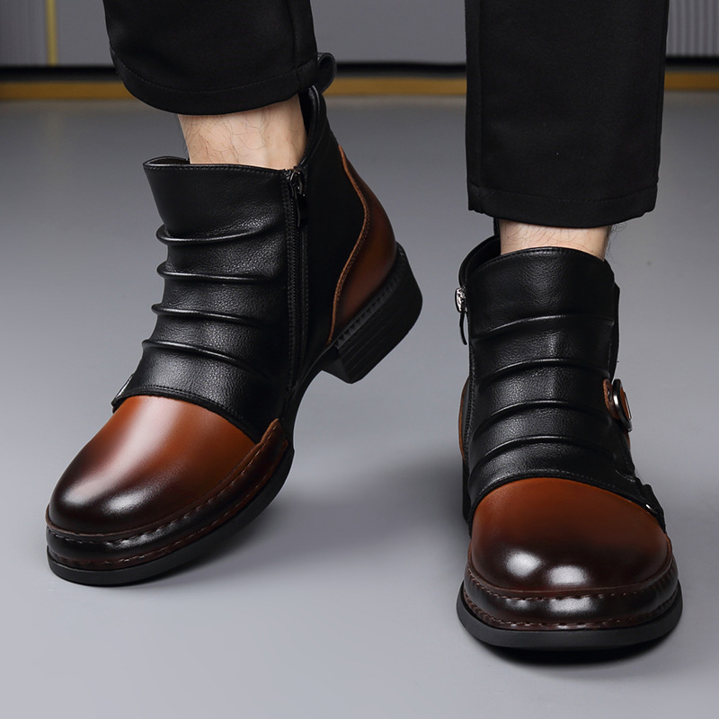 Autumn New Arrival Martin Boots British Style Vintage Short Boots Side Zipper fleece-lined Warm Chelsea Boots Biker Boots Men