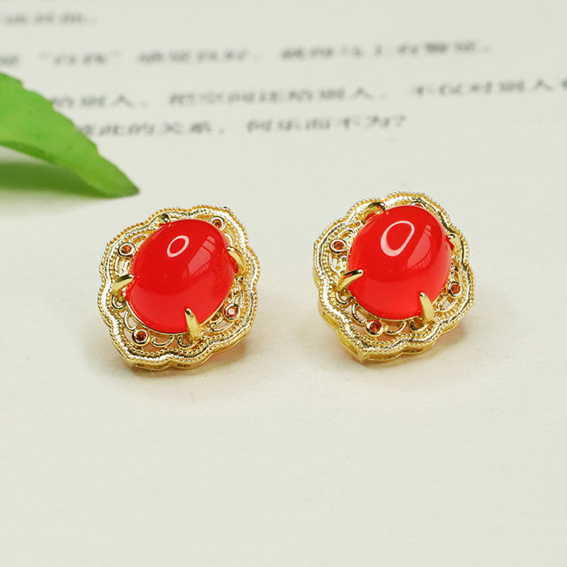 Aiyu Ice Green Chalcedony Earrings Red Agate Earrings Women's National Style Factory Wholesale Dropshipping S4013008