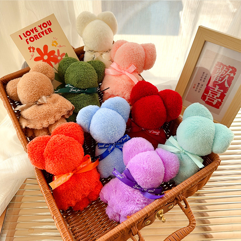 Thickened coral fleece towel bear shape hand gift square towel wedding birthday activities holiday practical gifts wholesale