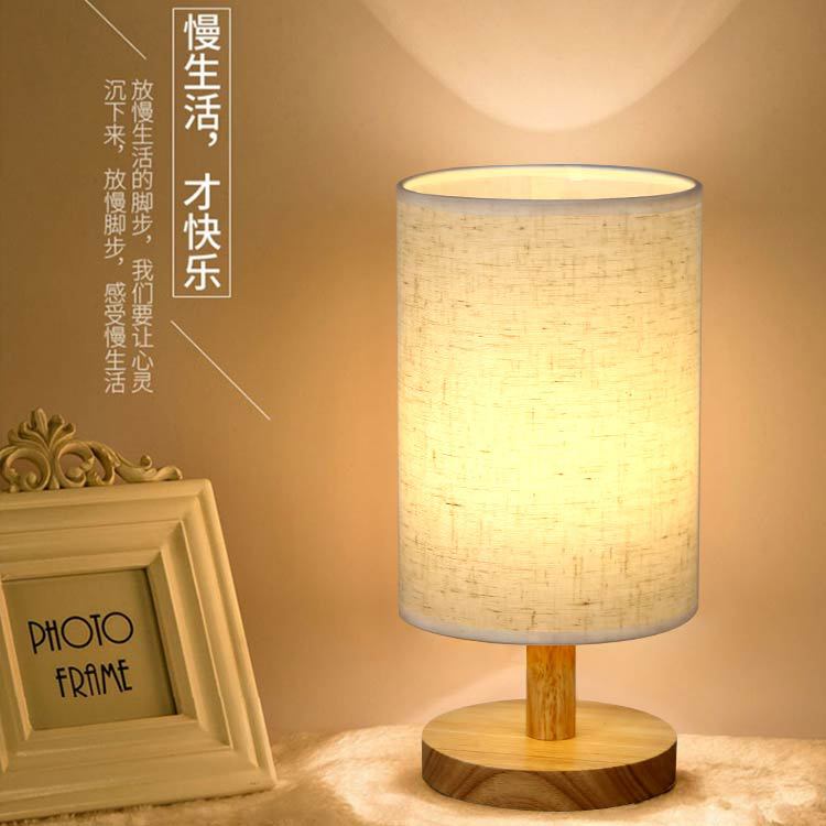 Nordic Solid Wood Fabric Decorative usb Table Lamp Bedroom Bedside Study Homestay Led Night Light Wholesale Decal Creative