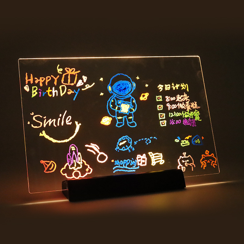 Foreign Trade Rgb Acrylic Luminous Message Board Rechargeable and Erasable Kidsren's 7-Color Graffiti Drawing Board DIY Night Light