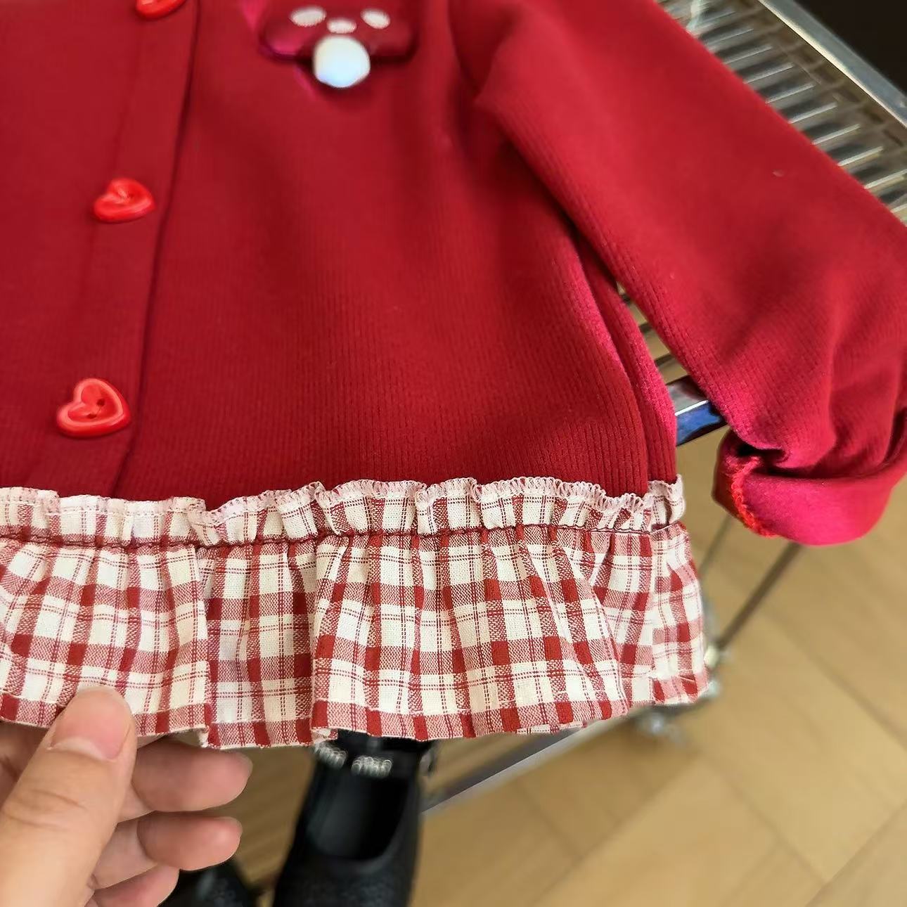 Girls Sweatshirt 2025 Autum New Korean Style Casual Fashionable Cute Red Mushroom Splicing Skirt Sweatshirt