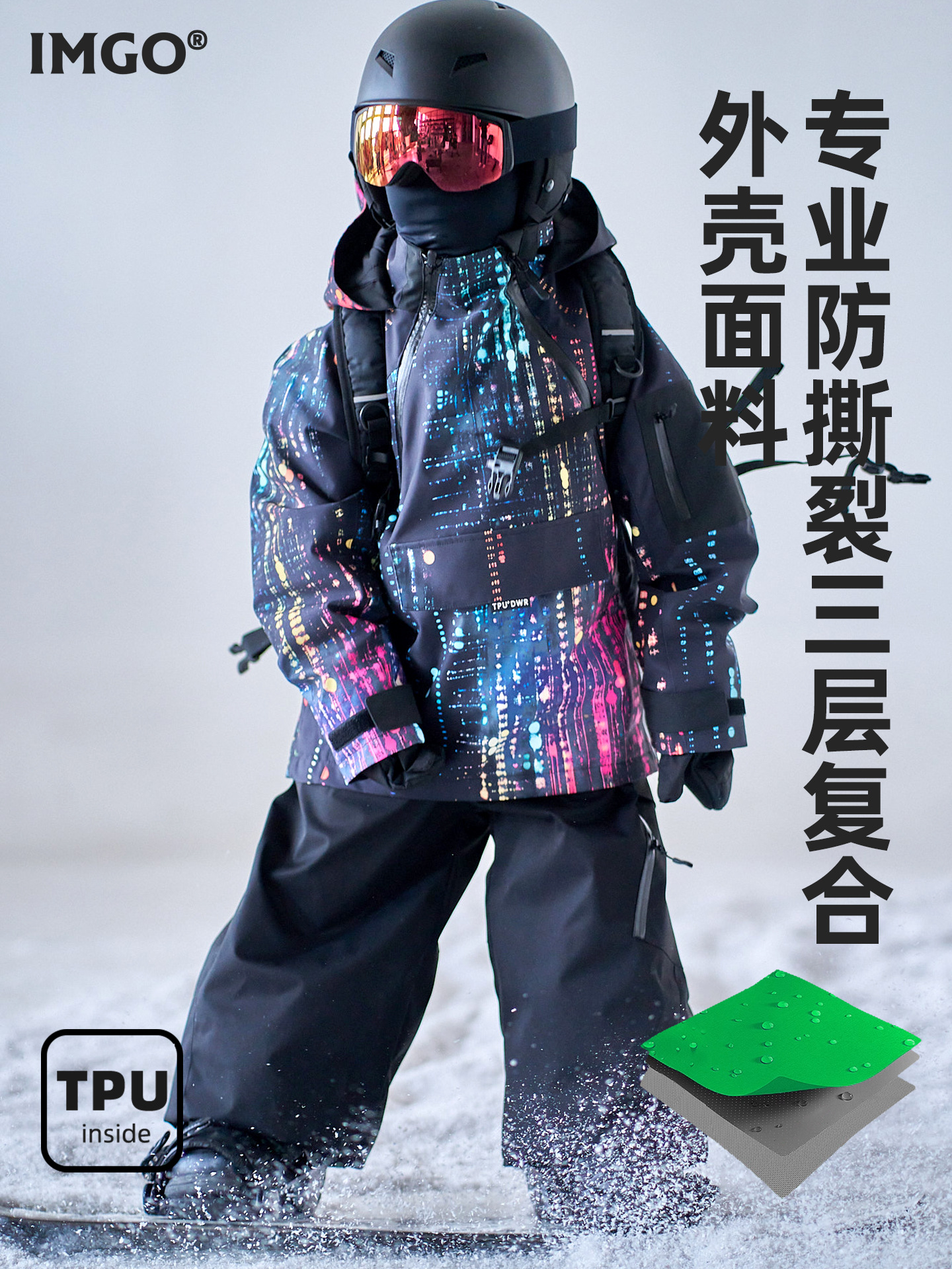 [Cyber Pulse Snow Suit] Imgo Kidsren's Ski Suit for Boys and Girls 3L Windproof, Waterproof, Breathable and Warm Ski Suit