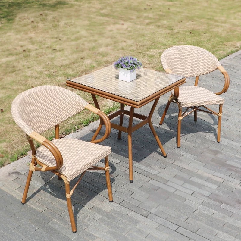 Balcony Small Table and Chair Three-piece Rattan Chair Tea Table and Chair Combination Outdoor Courtyard Garden Leisure Coffee Table Coffee Shop Table and Chair