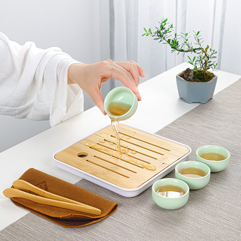 Outdoor travel tea set a pot of four cups with tea tray portable set Company tea gift wholesale