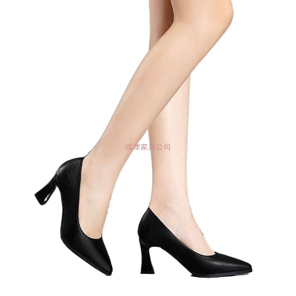 Counter Top Layer Soft Leather Soft Sole Thick Heel High Heel Flats Women's Shallow Mouth Professional Work Shoes Formal Work Shoes Square Toe
