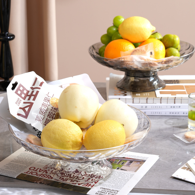 Легкая роскошная прозрачная фруктовая тарелка, большая емкость для фруктов, кофейный столик для гостиной, высокая эстетическая ценность, тарелка для закусок и сухофруктов, утолщенная фруктовая корзина