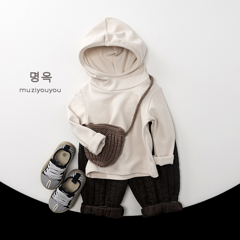 Children's Hooded Fleece Base Shirt Winter Versatile Korean Style Personalized Outfit Warm Clothes for Boys and Girls Baby Children's Clothing