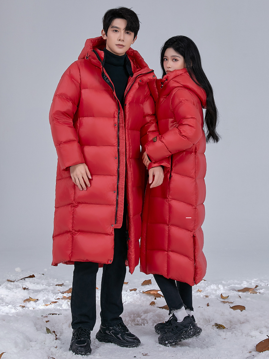 Down Jacket for Couples, Unisex, New Style, Over-The-Knee Long Thick Coat, Winter 2025, Black Gold, 500g Goose down