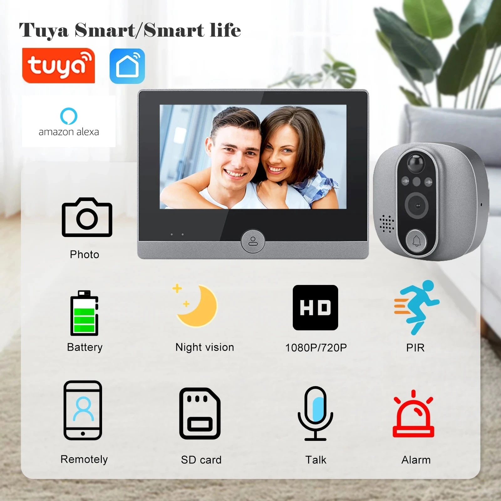 200 Million Pixel Tuya Wifi Cat Eye Smart Wireless Doorbell Mobile Phone Remote Video Intercom Photo Video