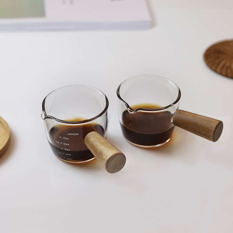 Espresso Wooden Handle Milk Can Double Mouth Small Milk Cup Various Seasoning Sauces Dipping Saucer Tools Extraction Scale Measuring Cup