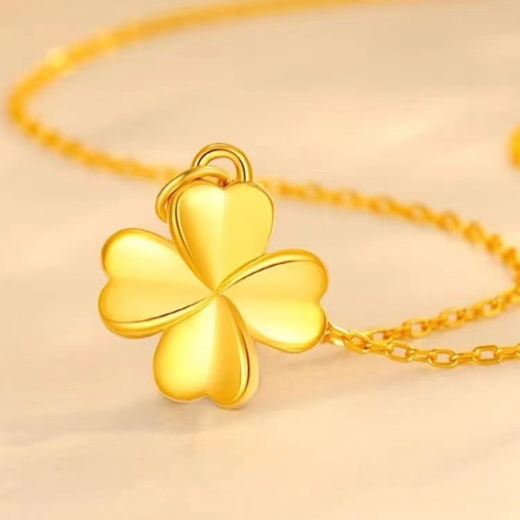 Подвеска из золота 999 пробы в виде четырехлистного клевера 3D, жесткая золотая трансферная цепочка, женский подарок, оптовая продажа
