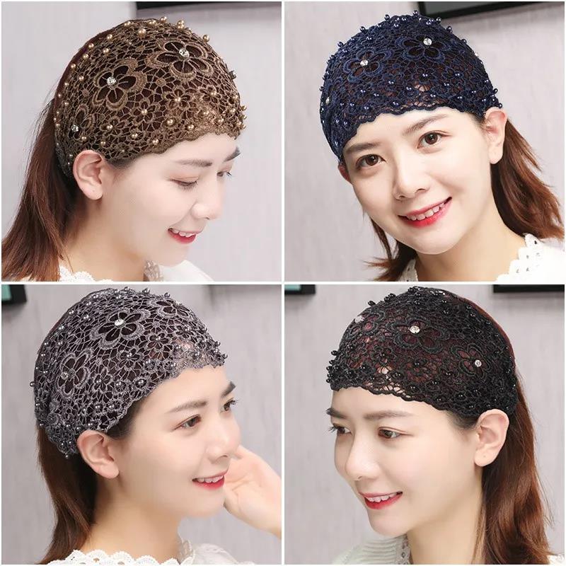 Middle-aged and elderly white hair covering headdress veil covering temples white hair artifact silk scarf mesh cap widened summer thin turban