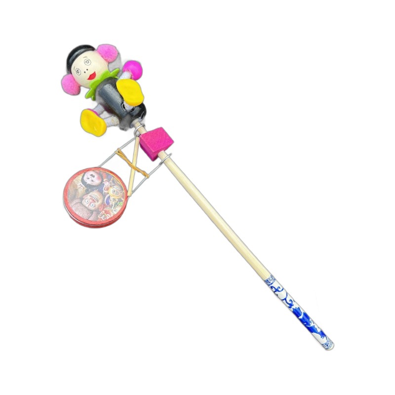 Wooden Hand Drum Colorfulful Cartoon Shaker Kidsren's Toy Rattle Puppet Wooden Man Street Stall Scenic Spot Hot Sale