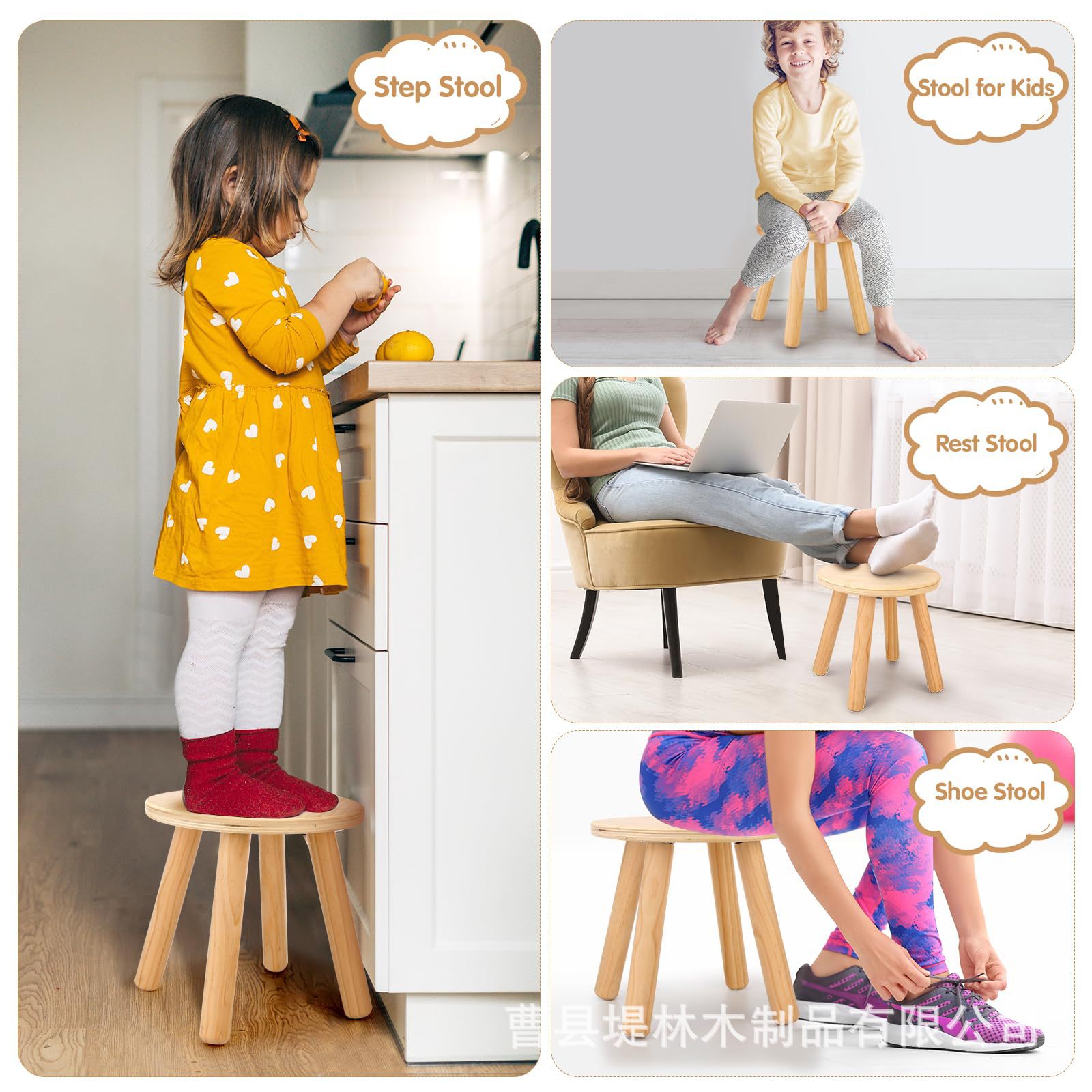 Ready-To-Ship Wooden Children's Stool for Home Use, Solid Wood Children's Seat, Wooden Toddler Footstool, Round Children's Stool