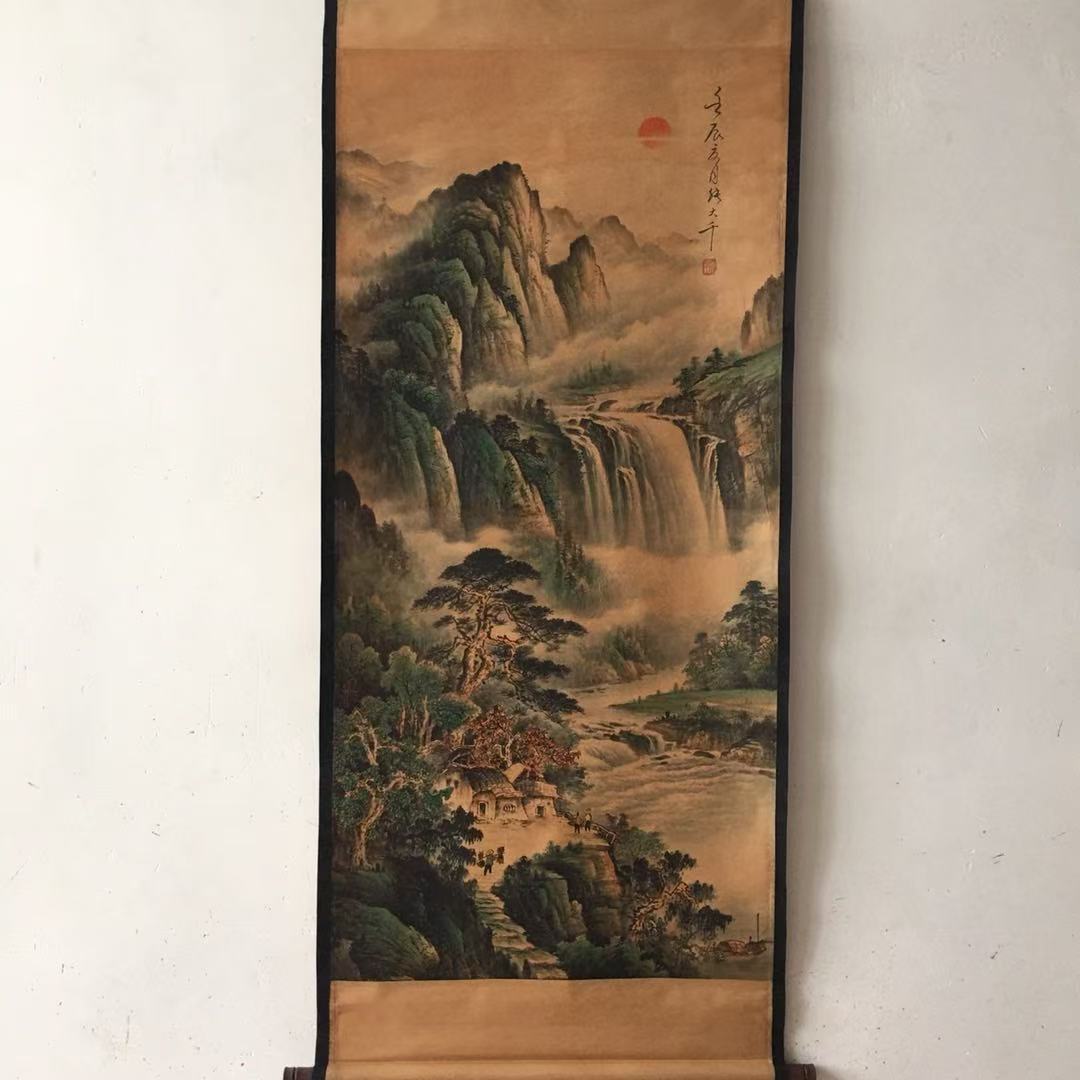 Антикварные оптовые старые украшения для гостиной центральная картина каллиграфия и живопись Чжан Дацяня Тан Ина пейзажи цветы и птицы висячие картины