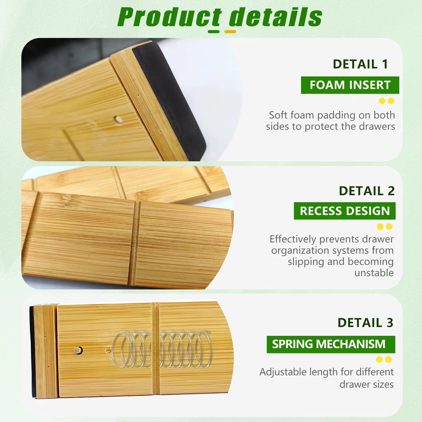 Retractable Bamboo Household Drawer Divider Rack Set of 4 Bamboo Drawer Organizer Set Spring Type