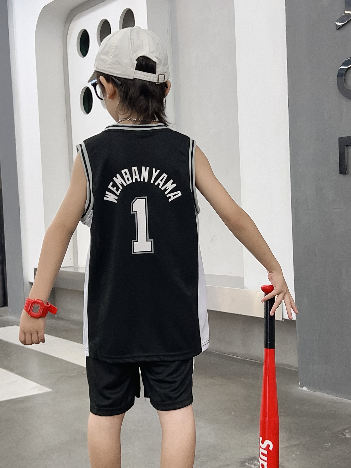 New Children's Wear Children's Basketball Suit Spurs No.1 Wen Ban Yama Children's Suit Training Suit Baby's Jersey Class Team Suit