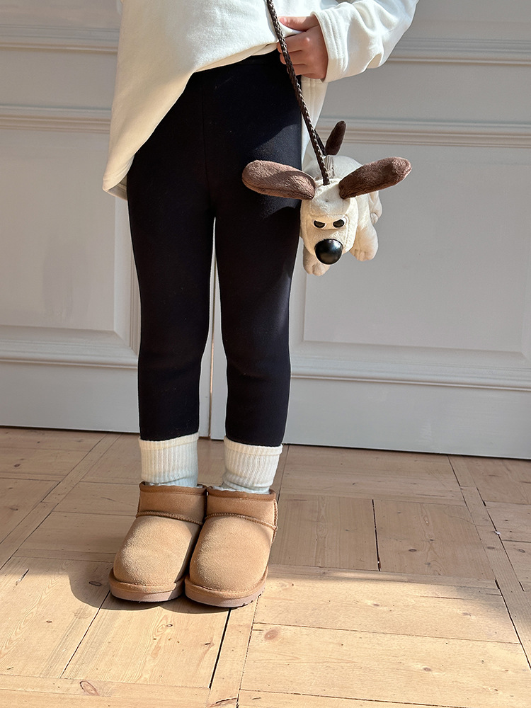 [Wool Pull-Up Composite 350g Cat Velvet] Girls' Winter Warm Fleece-Lined Thickeneded Slim Leggings
