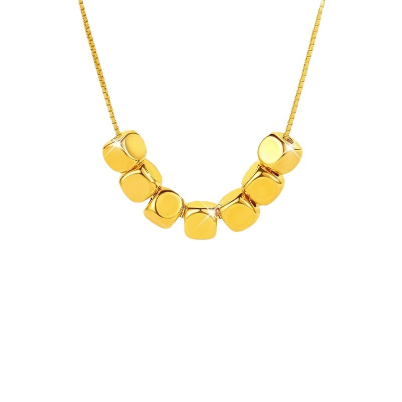 Small Sugar Cube Necklace 999 Pure Gold Pendant Pure Gold 3D Hard Gold Transfer Beads Water Shell Gold Live Broadcast Hot Gift for Girlfriend
