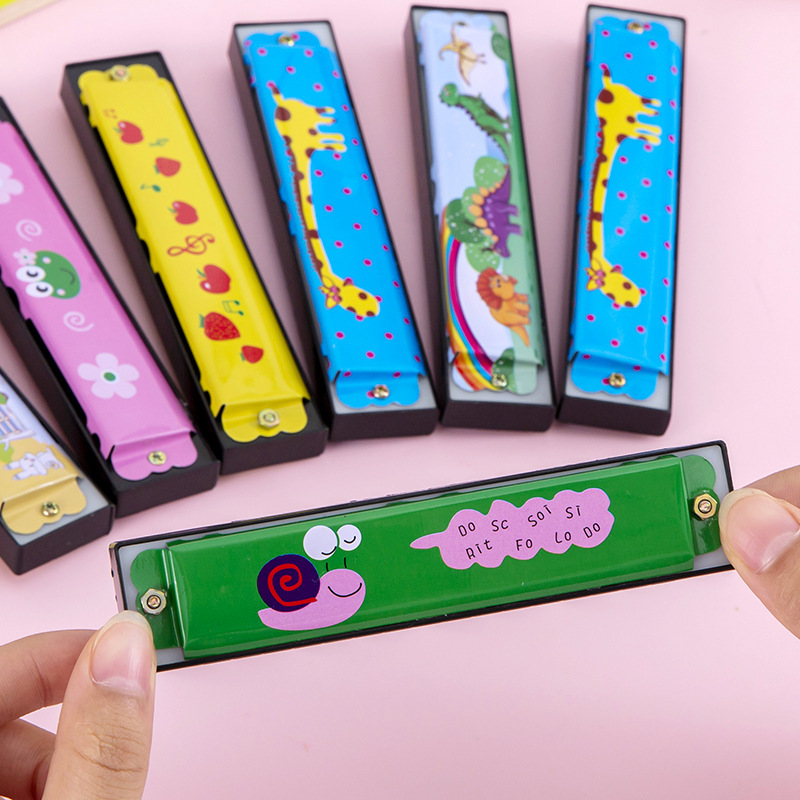 Children's Metal Harmonica Playing Musical Instrument Toy Kindergarten Primary School Students 16-Hole Wooden Harmonica Floor Push Toy Gift