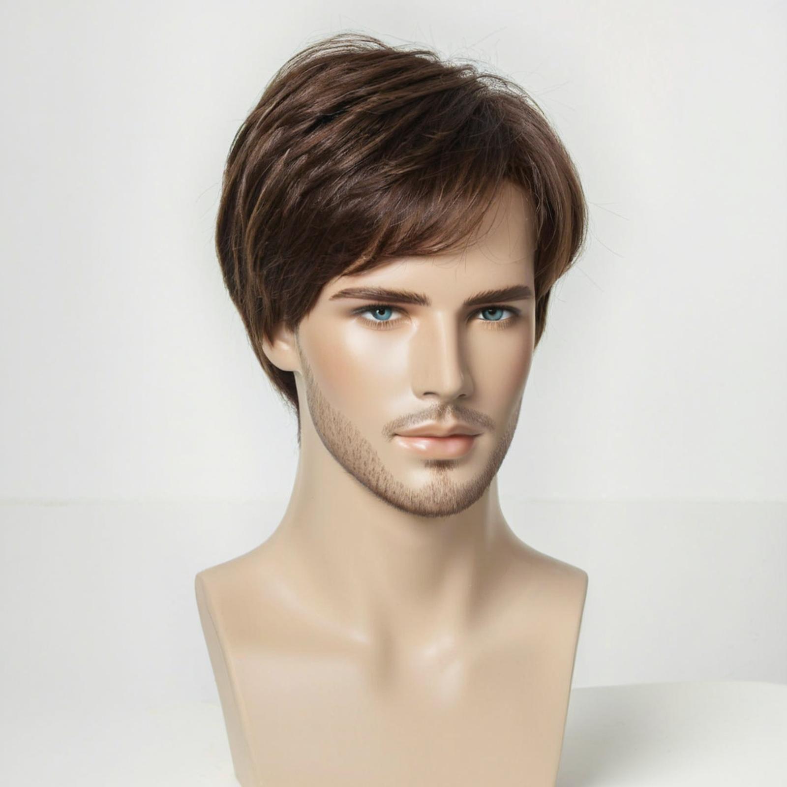 European and American Men's Cross-Border New Wigs Short Straight Hair Oblique Bangs Chemical Fiber Hair Full Headgear Source Factory Spot Wholesale