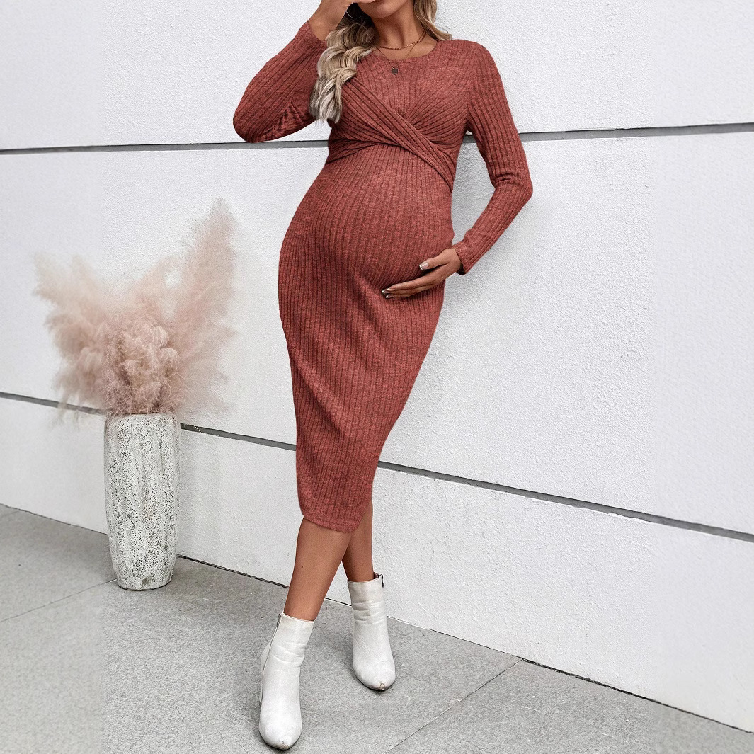 Pregnant Women dress Cross-border European and American Foreign Trade Long Sleeve Pregnant Women's Skirt Temperament Kink Slim Maternity Dress