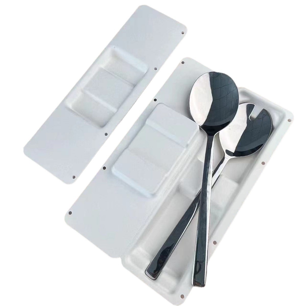 Paper Pulp Molding, White Pulp Wet Pressing, Environmentally Friendly and Biodegradable Soup Spoon Tableware, Knife and Fork Paper Inner Tray