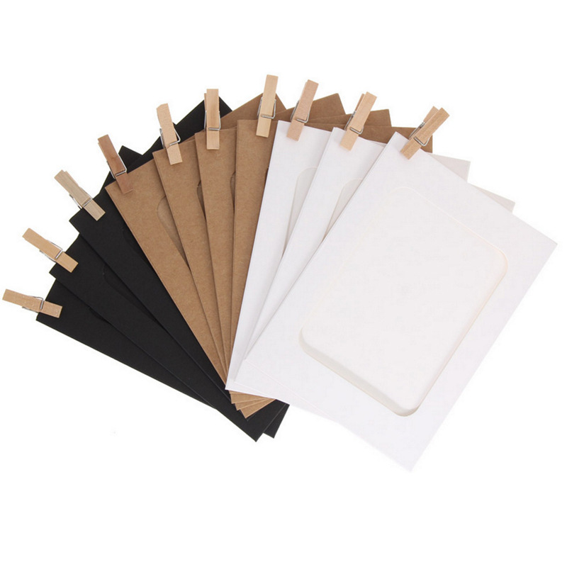 3 inch 5 inch 6 inch DIY photo wall wall hanging paper photo frame black and white cowhide 10 sheets with hemp rope clip