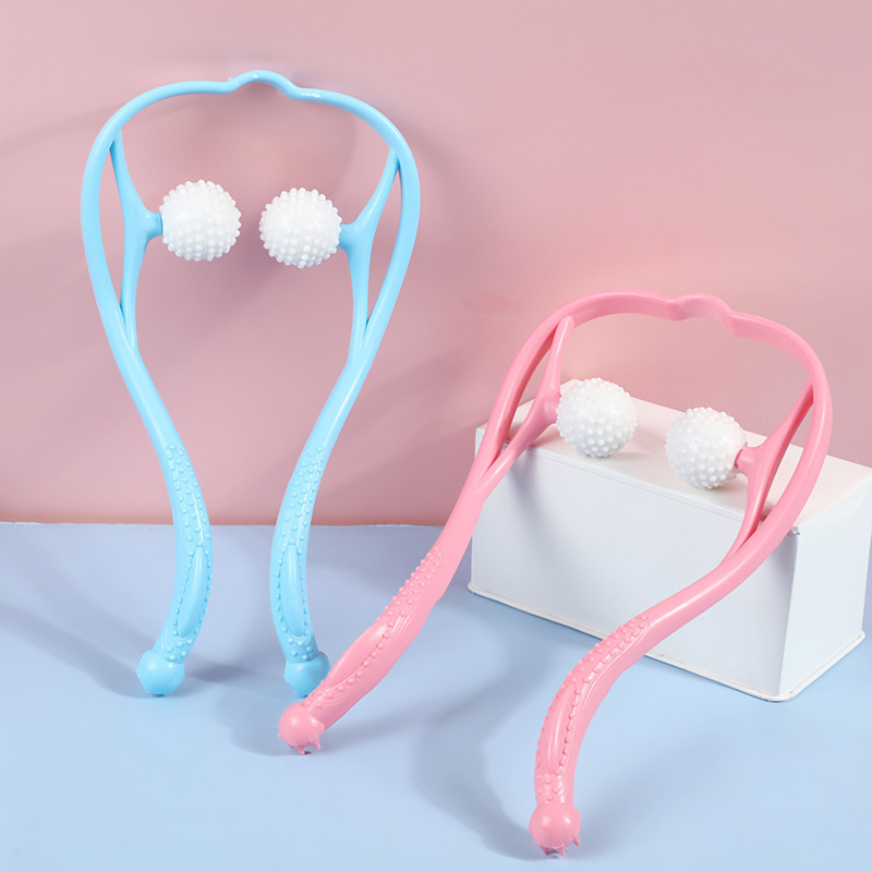 Neck Massager Manual Double Ball Press Fitness Handheld Mini Neck Clamp Cervical Spine Massager Cervical Spine Massager