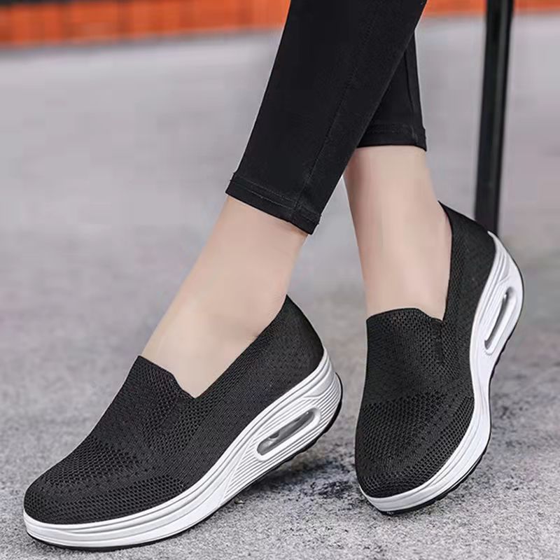 sneaker Women's Cross-border Foreign Trade 2025 New Thick-soled Air Cushion Casual Shoes Mesh Slip-on Heightened Walking Shoes for Women