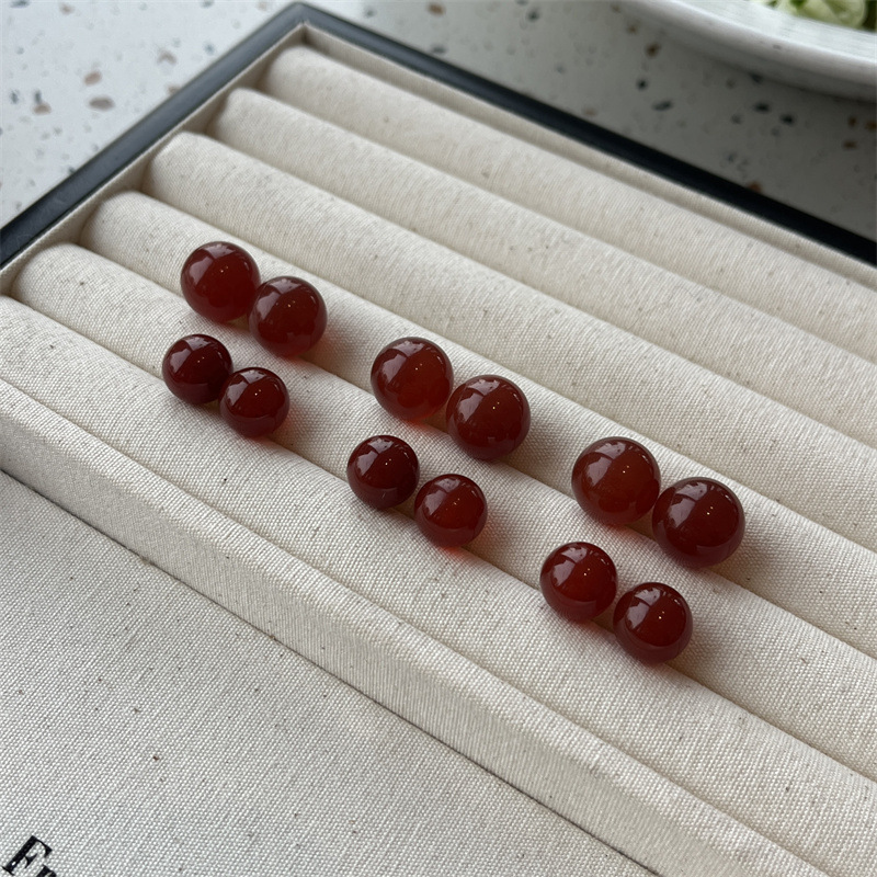 Yuanyou Red Agate Ear Clips Autumn and Winter New Year Red Natural Stone Earrings Round Chinese Palace Retro Earrings National Style