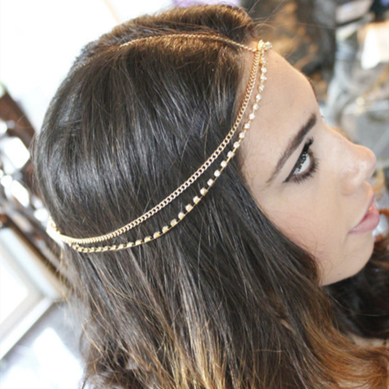 Женская очаровательная повязка на голову в европейском и американском стиле, богемный стиль, диамантовая повязка, металлическая цепочка с кисточками, головная цепочка с стразами