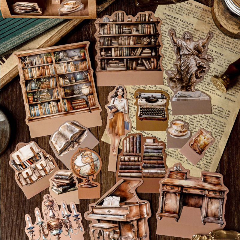 Mo Mo Double Pack Hollow Sticker Pack Fingertip Book House Series Retro Three-Dimensional Book House Handbook Material Sticker Pack