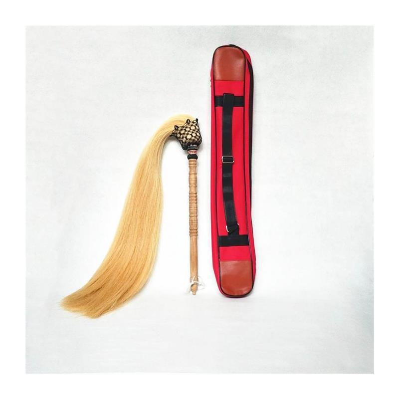 Wudang Dusting Duster, Authentic Martial Arts Tool for Practicing Taoist and Buddhist Dusting, Tai Chi Peach Wood Handmade Whip with Horse Tail Handle for Fitness