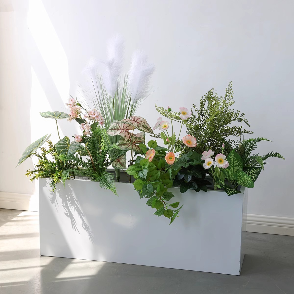 Outdoor Stainless Steel Flower Box Balcony Planting Box Square Commercial Street Rectangular Flower Bed Iron Flower Trough Galvanized Sheet