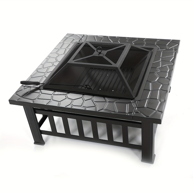 2026 New Cross-Border Dropshipping 32inch Square Black Iron Wood-Burning Brazier Suitable for Cross-Border Use
