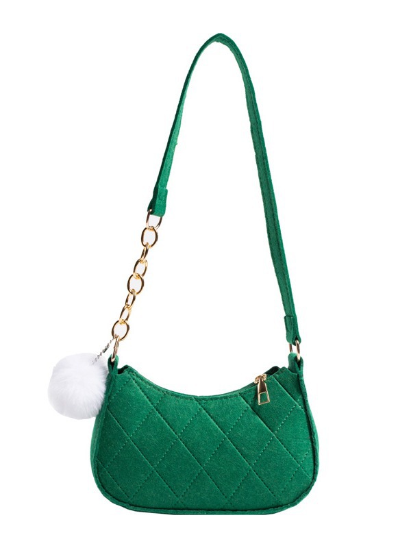 Solid Color Fur Ball Women's Bag 2025 Summer New Style Fresh Felt Armpit Bag Indentation Fashionable One-Shoulder Style Small Square Bag