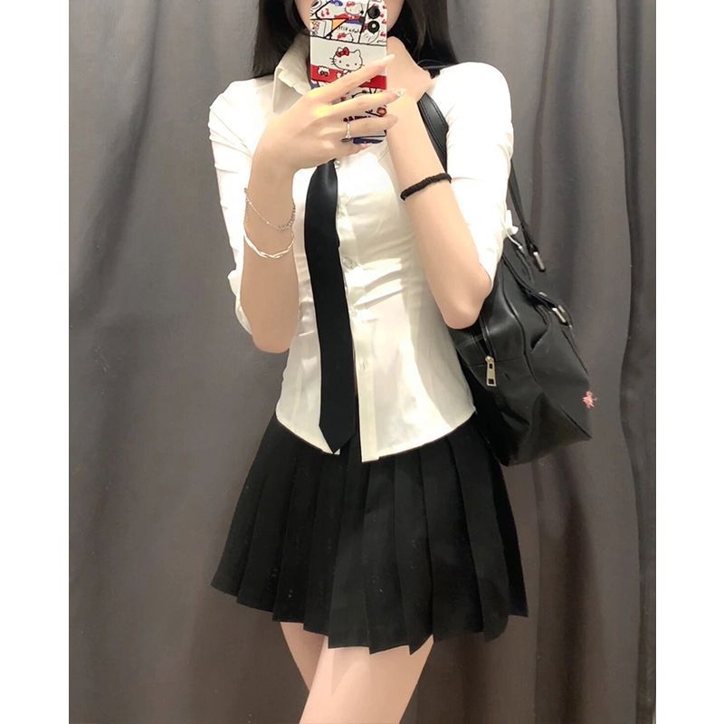 Spice Girls Pure Want Original JK Uniform Shirt College Style Women's Short-sleeved White Long-sleeved Waist Shirt