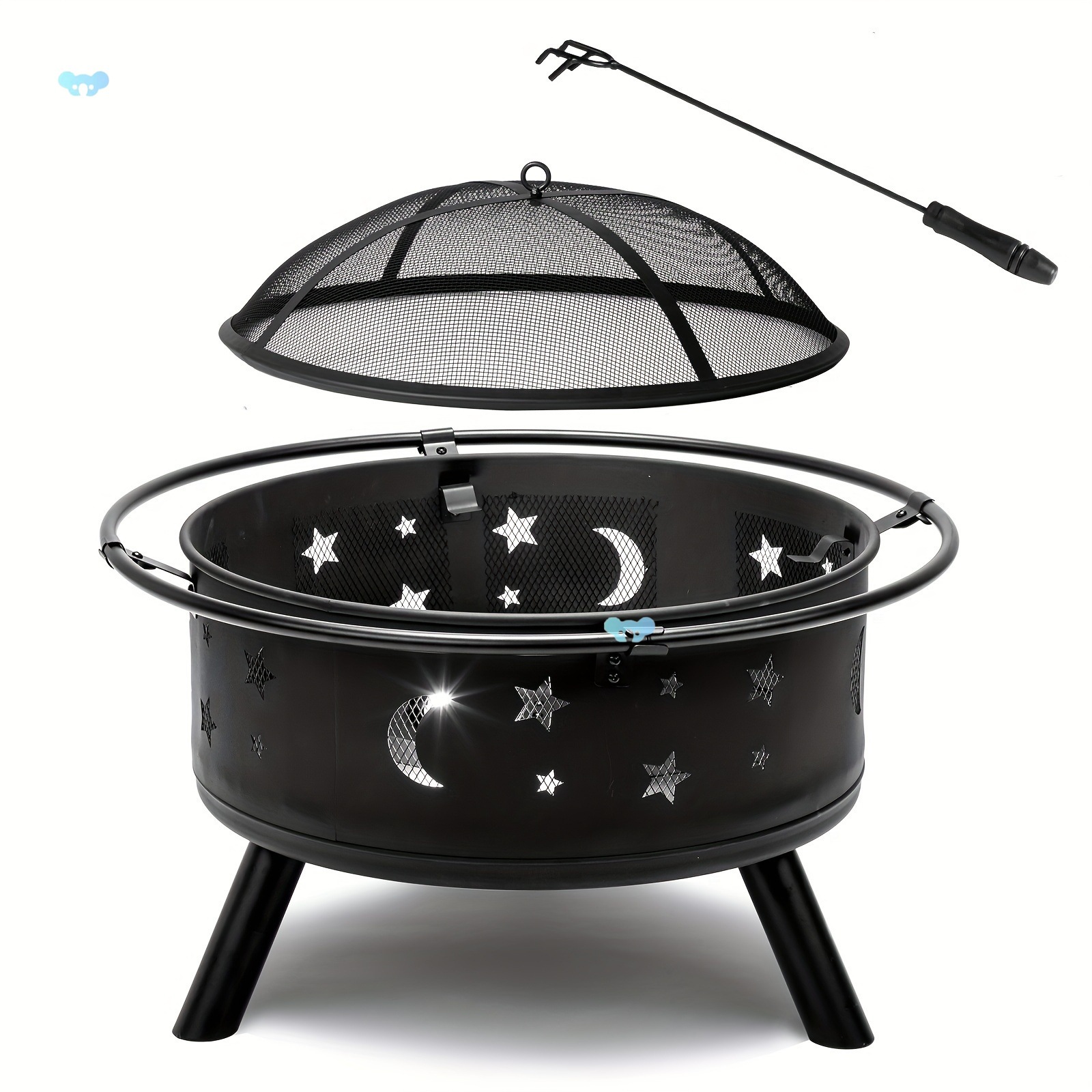 ⑩B 897 30 Round Black Metal Fire Pit with Star Moon