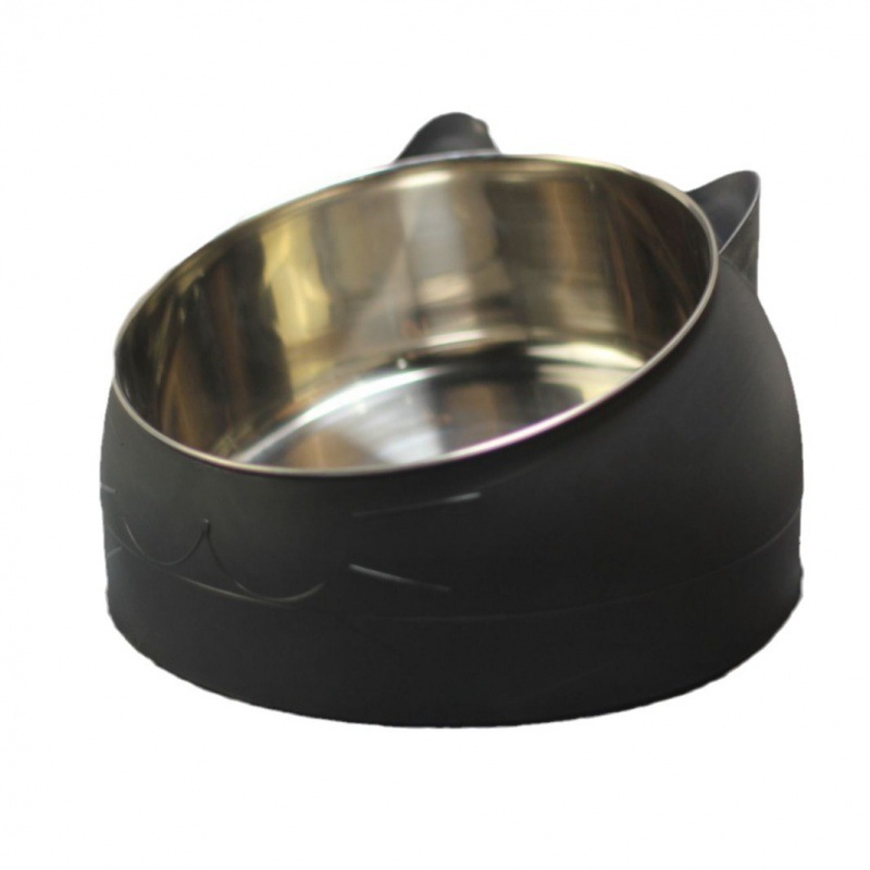 Stainless Steel Cat Ear Bowl Protects Cervical Spinee Cat Bowl Slanted Mouth Pet Bowl 100ml Pet Bowl Anti-Knock over Plastic Bowl