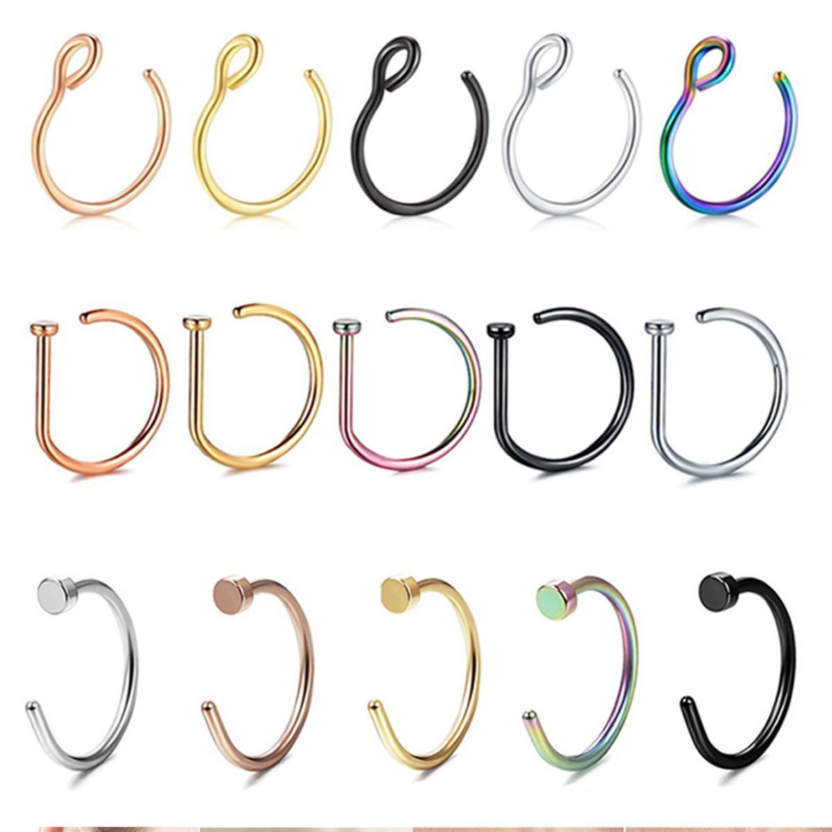Cross-border e-commerce source stainless steel C- shaped D-shaped stainless steel fake nose ring jewelry nose ring fish hook-shaped non-perforated lip ring