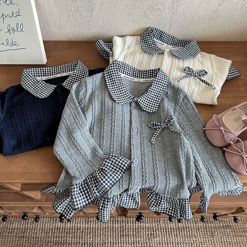 Autumn New Girls' Lace Sweatshirt Fake Two-Piece Sweet Doll Collar New Baby Girl's Sweater for Children