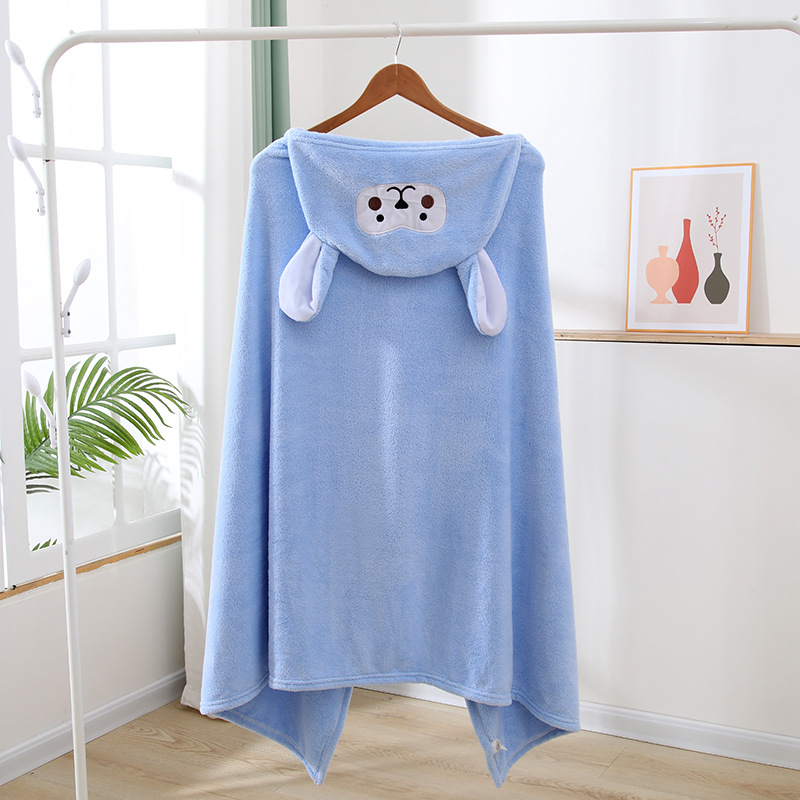 Coral Velvet Children's Hooded Bath Towel Manufacturer Wholesale Spot Thickened Water-Absorbent Non-Shedding Cute Cartoon Cloak Bath Towel