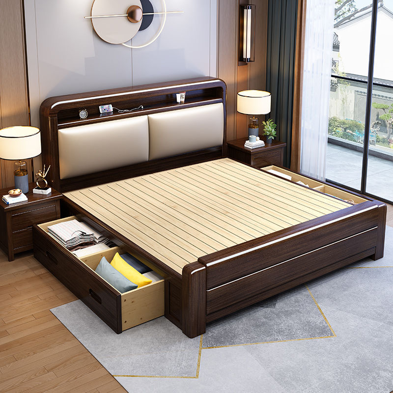Full solid wood bed purple sandalwood bed double 1.8x 2 m storage bed 1.5 m household modern simple master bedroom big bed