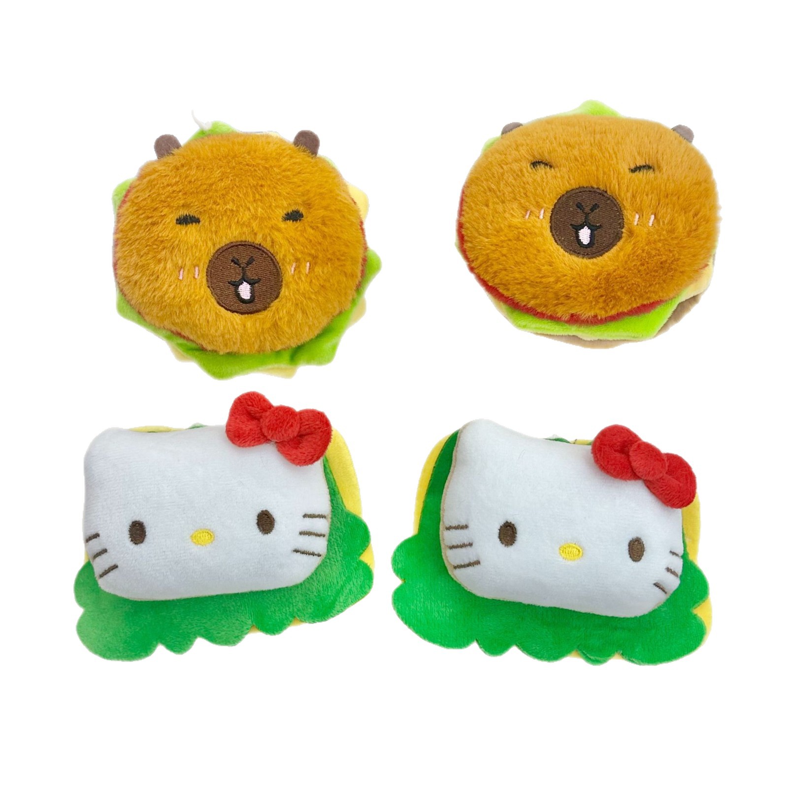 Popular Night Market Claw Machine Squeaky Hamburger Kitty Keychain Hamburger Capybara Plush Toy Pendant