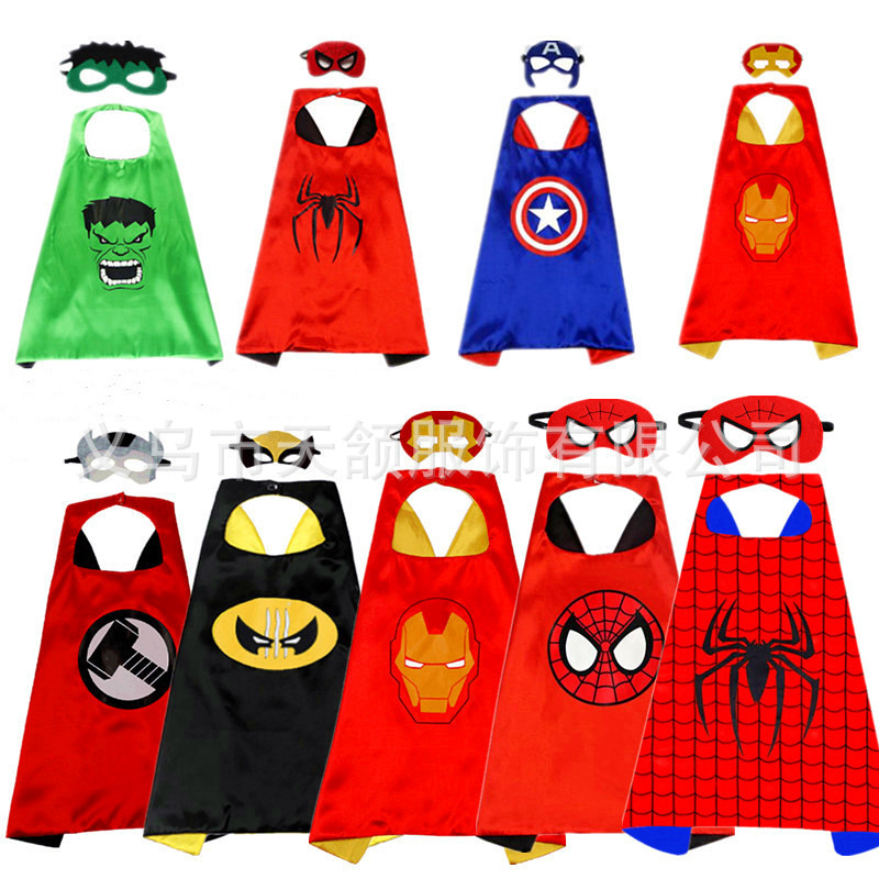 Печатный плащ супергероя для детей, косплей с липучкой, двойной слой, наряд для фестиваля